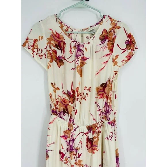 A New Day Womens Dress Size M Floral Short Cap Sleeve Pockets Cinched Waist NWT - Picture 3 of 8